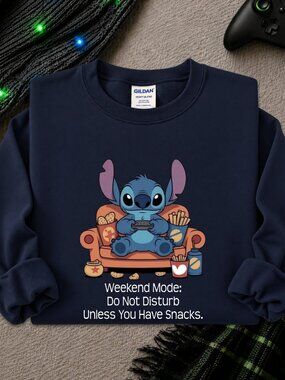 Stitch Weekend Mode Sweatshirt Graphic Crewneck Funny Cartoon Animal Lazy Day